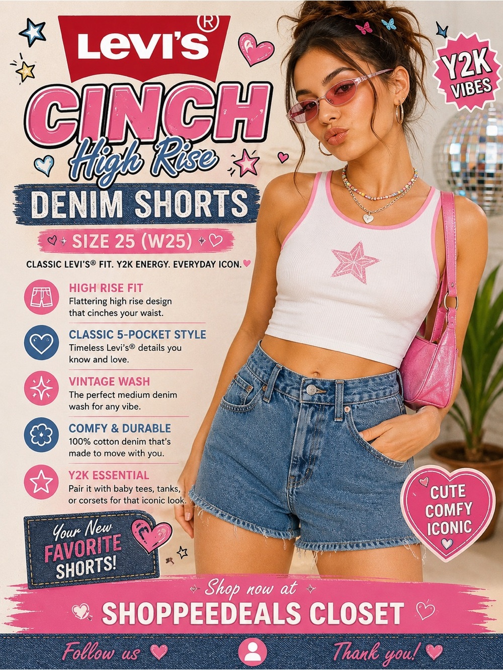 Levi’s Cinch High Rise Denim Shorts | Size 25 (W25)